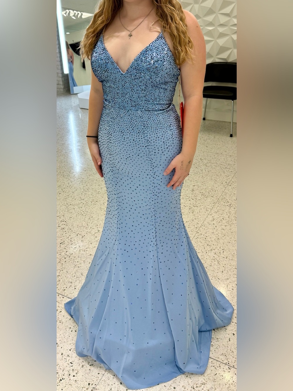 Faviana Powder Blue Beaded Mermaid Prom/HOCO court Dress